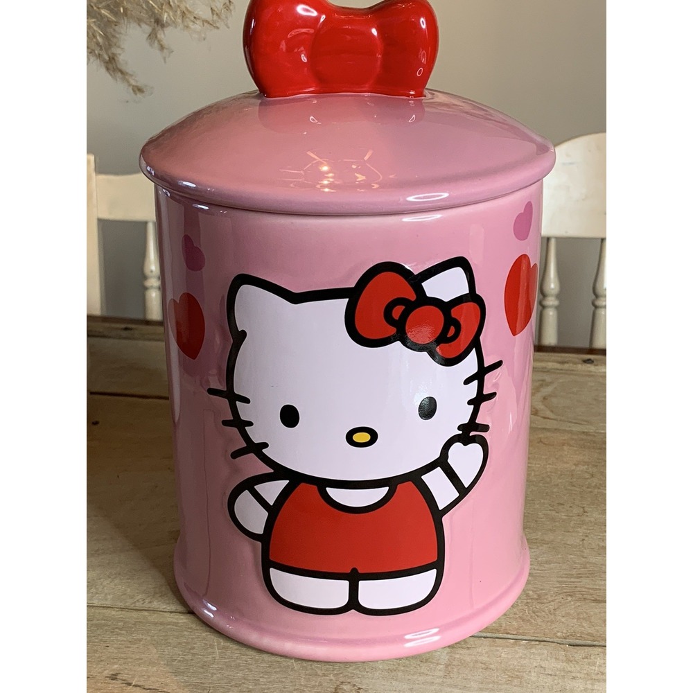 Cookie Jar Hello‎ Kitty Ceramic Canister Pink 2012 Red Heart Sanrio